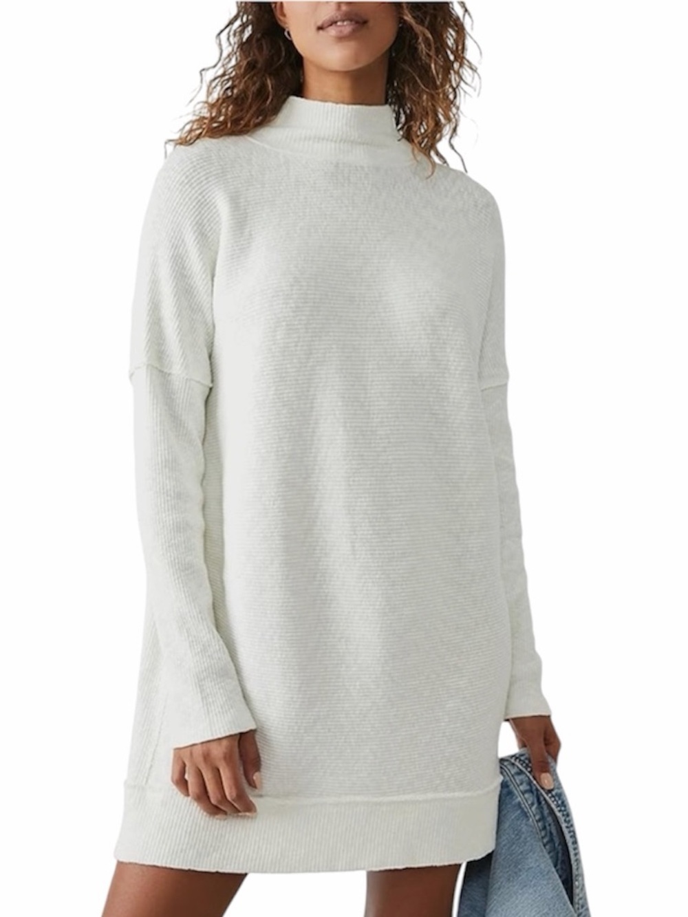 Free people | Women’s Mock Neck Ribbed Casey Tunic in Ivory Size XL
